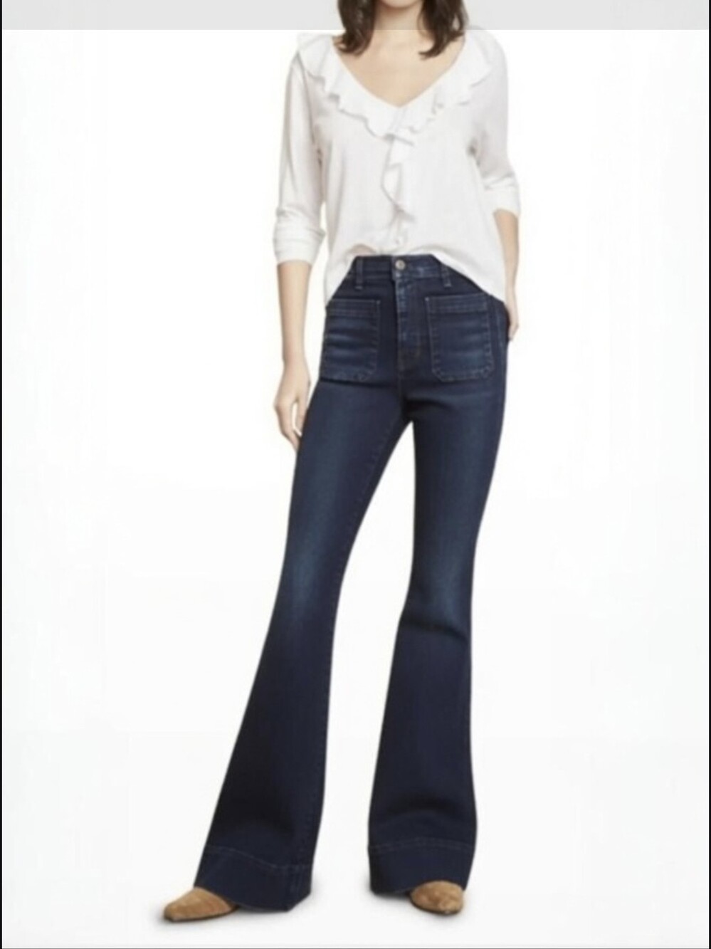 Veronica Beard Dark Blue High-Rise Flare Jeans